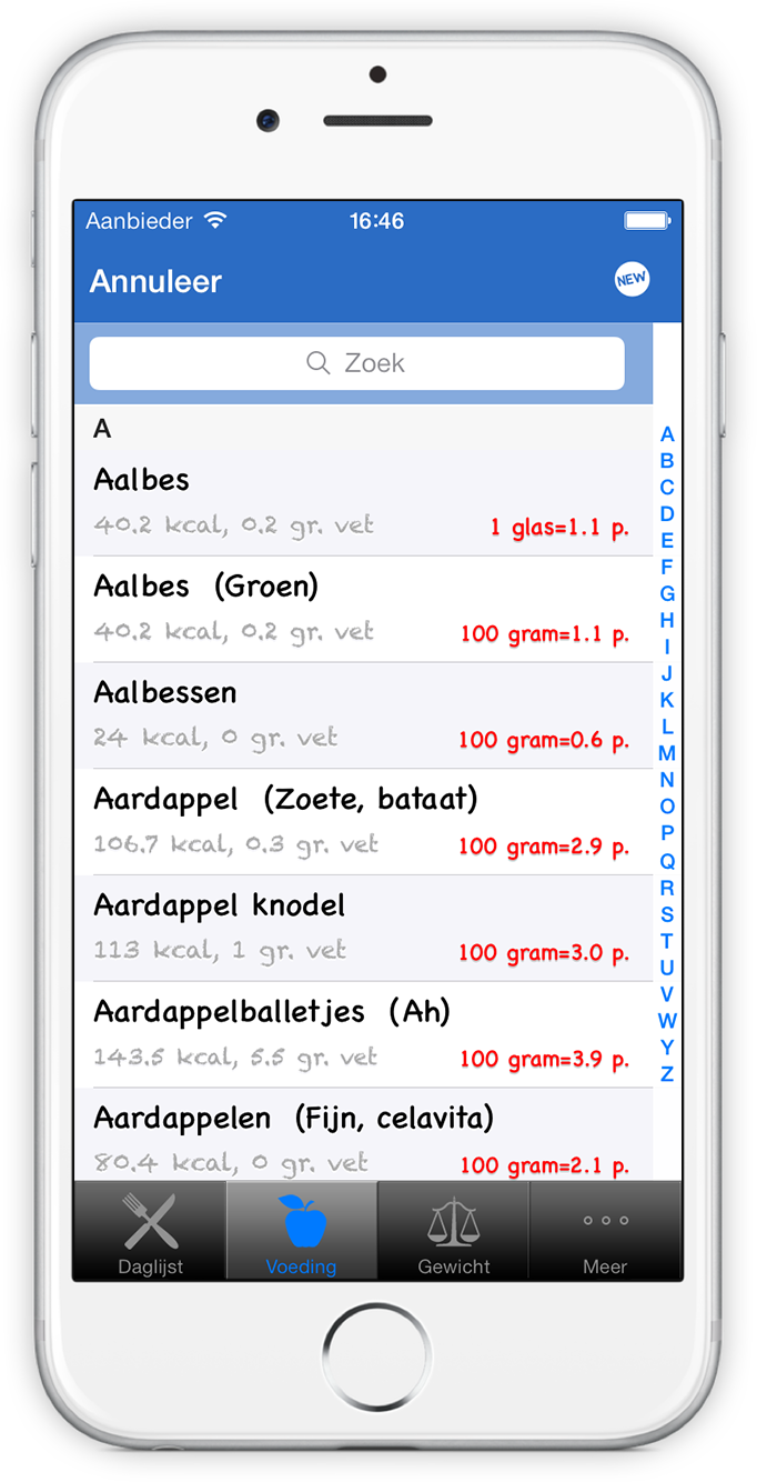 Screenshot of Weeklijst