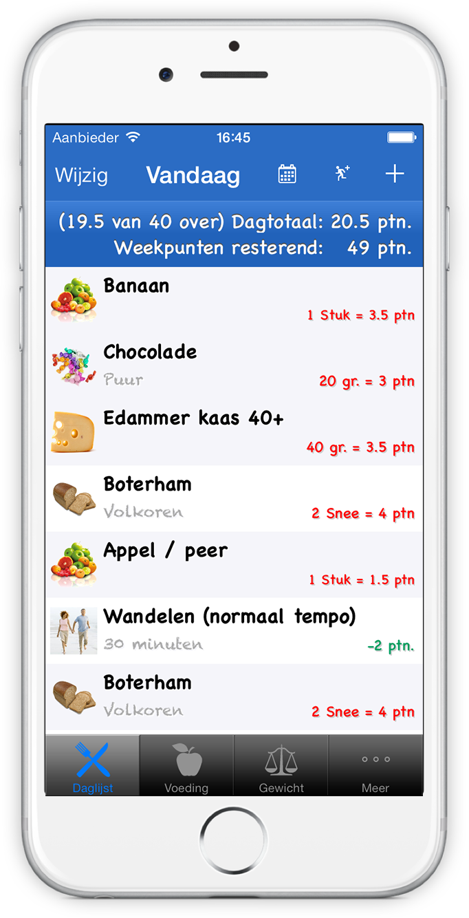 Screenshot of Weeklijst